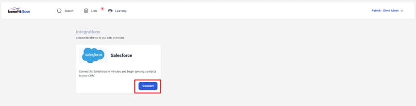 Click the “Connect” button to connect to Salesforce