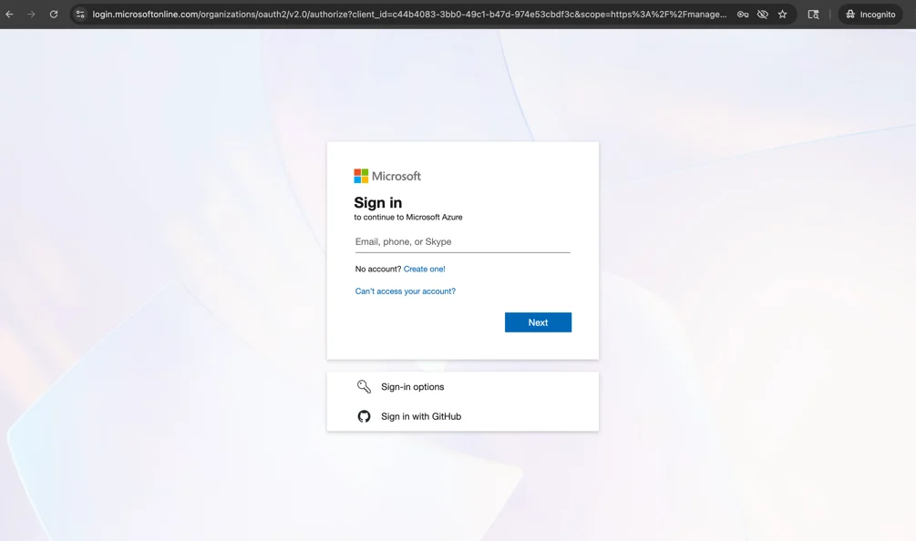 Login to Microsoft Azure