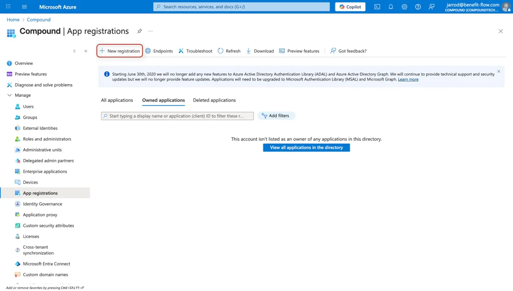Navigate to the App Registrations page
