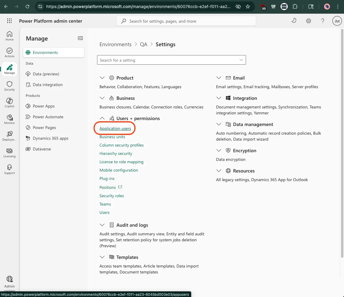 Navigate to the Power Platform Environments page
