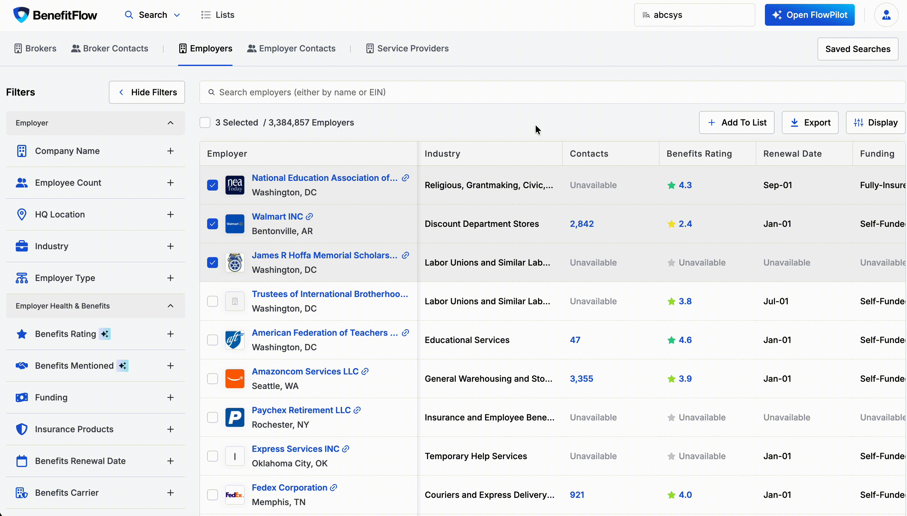 Adding search results to a new list