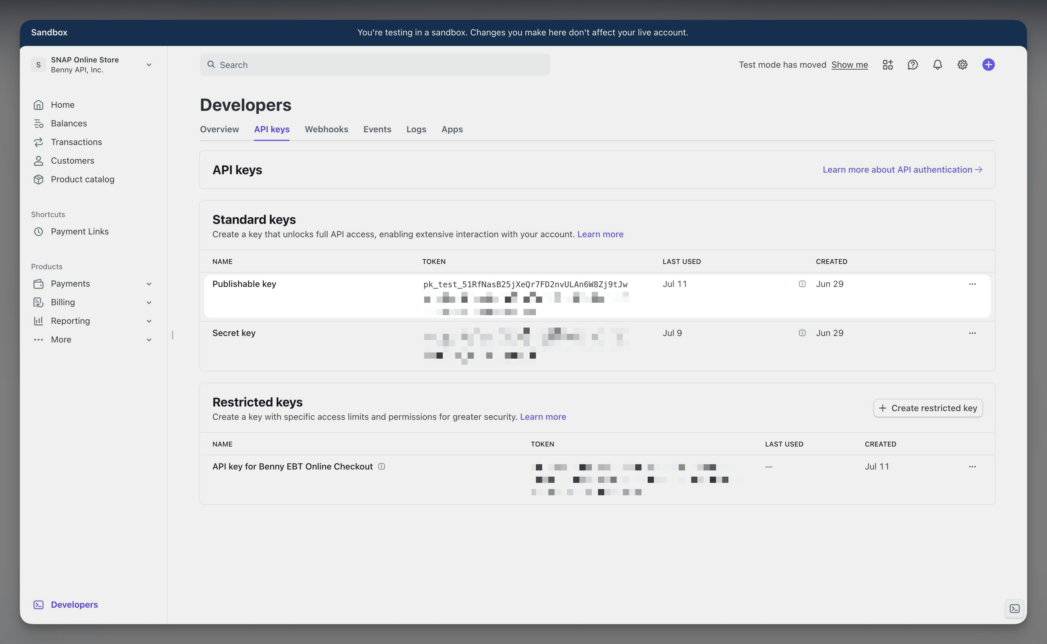 Copy Stripe Restricted Key value