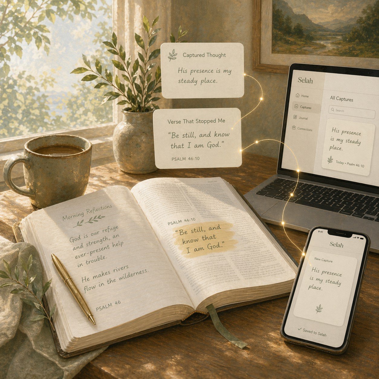 Capture thoughts and scripture references in Selah