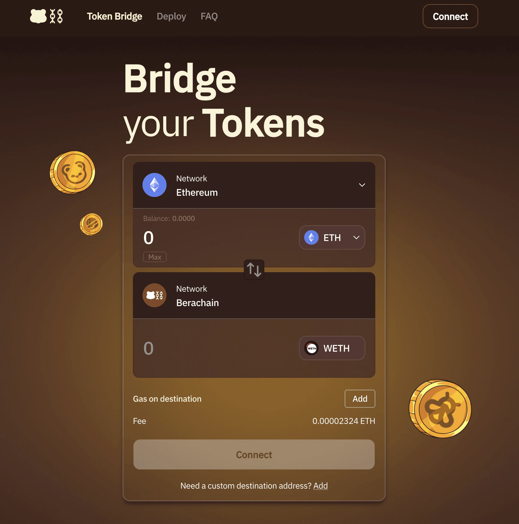 Berachain Bridge interface for transferring tokens