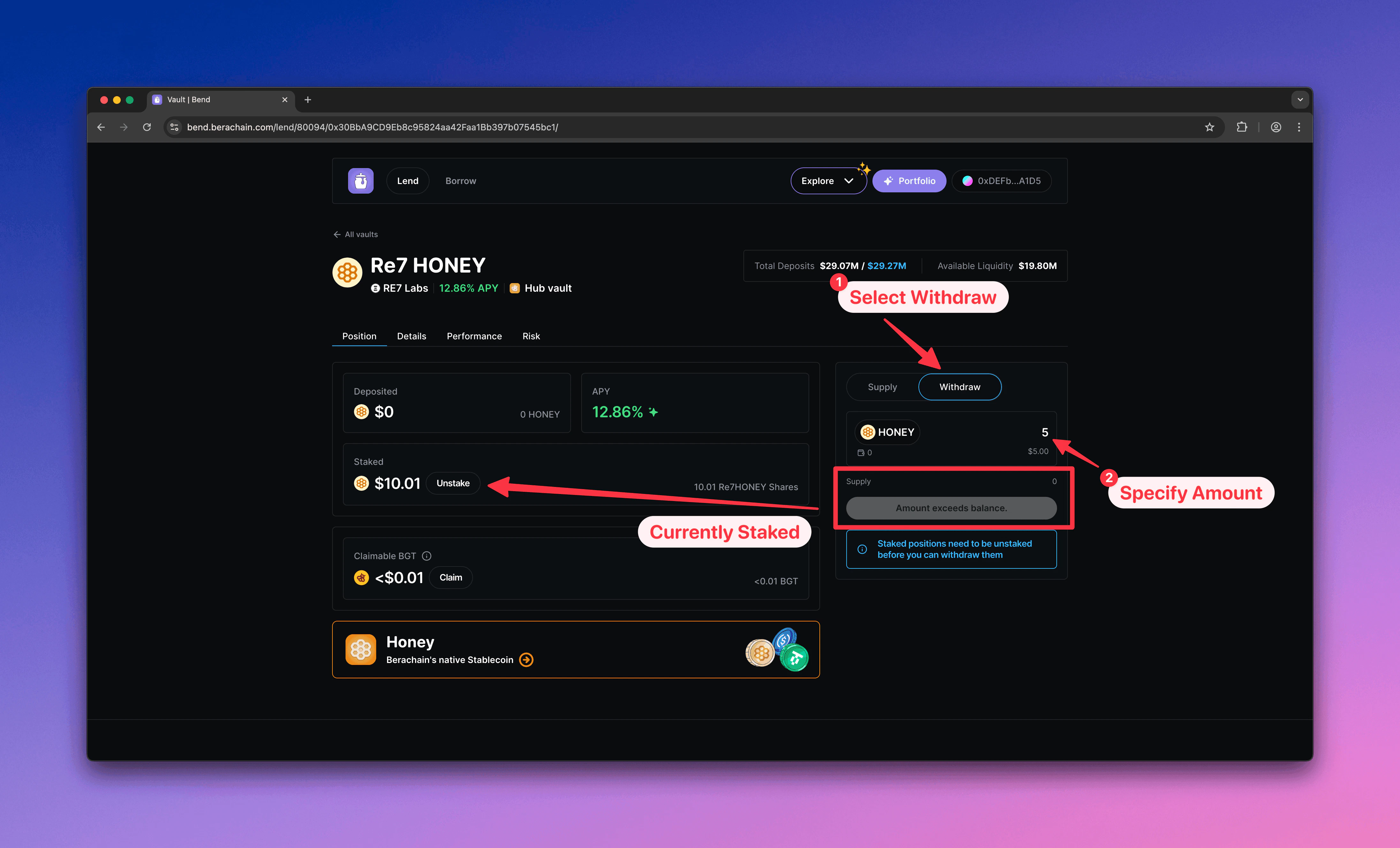 Bend configure withdrawal
