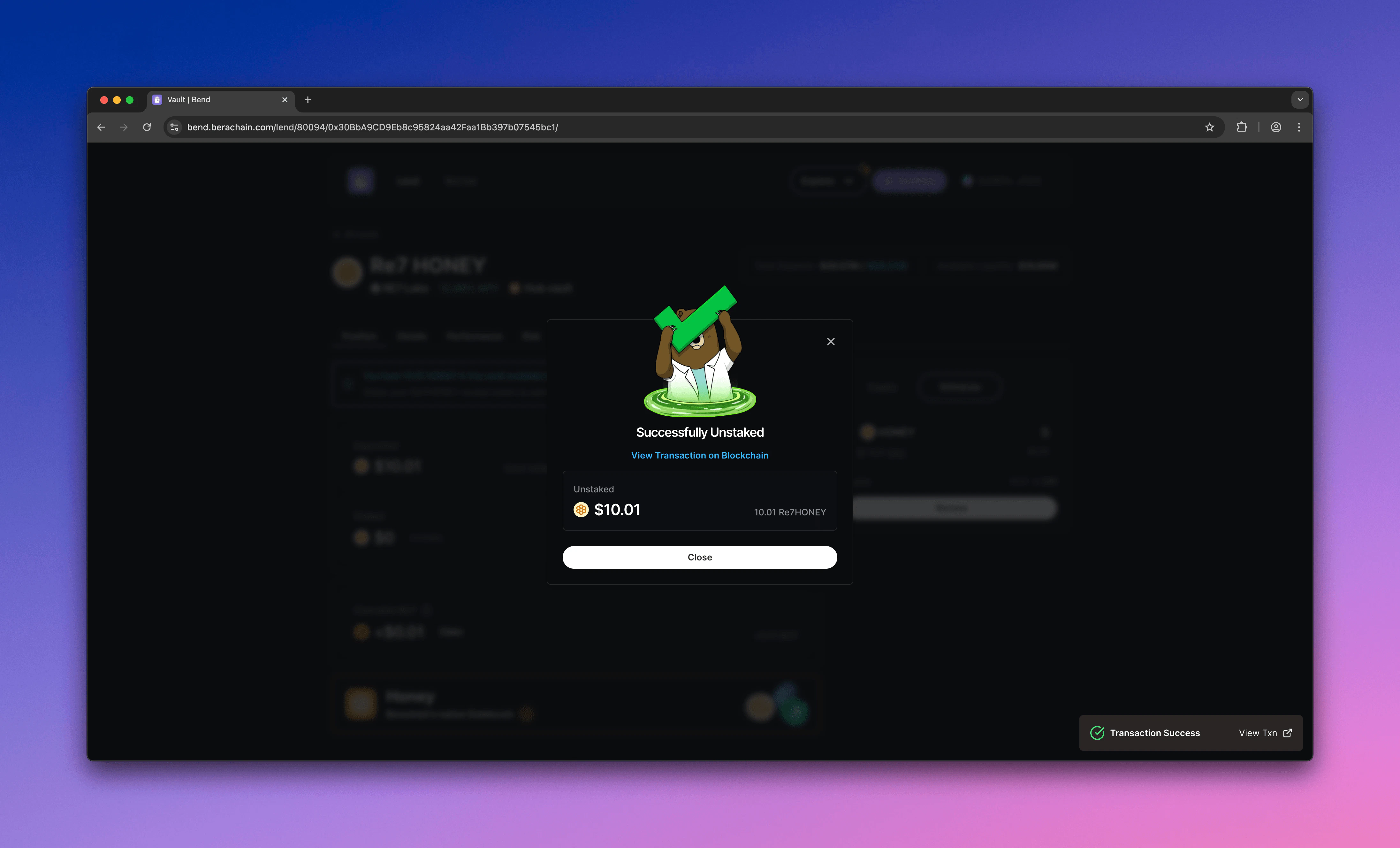 Bend successfully unstaked