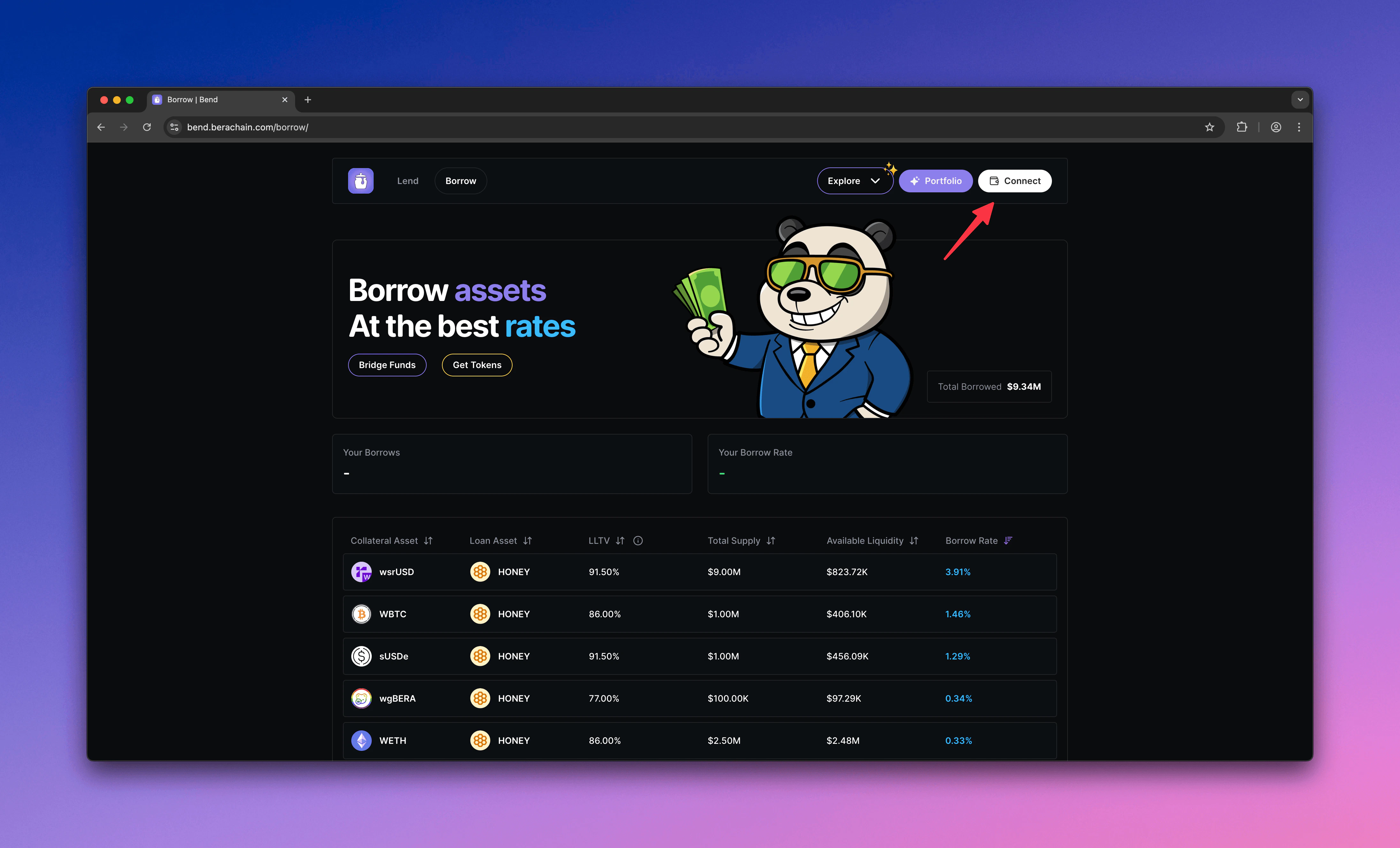 Bend borrow connect wallet