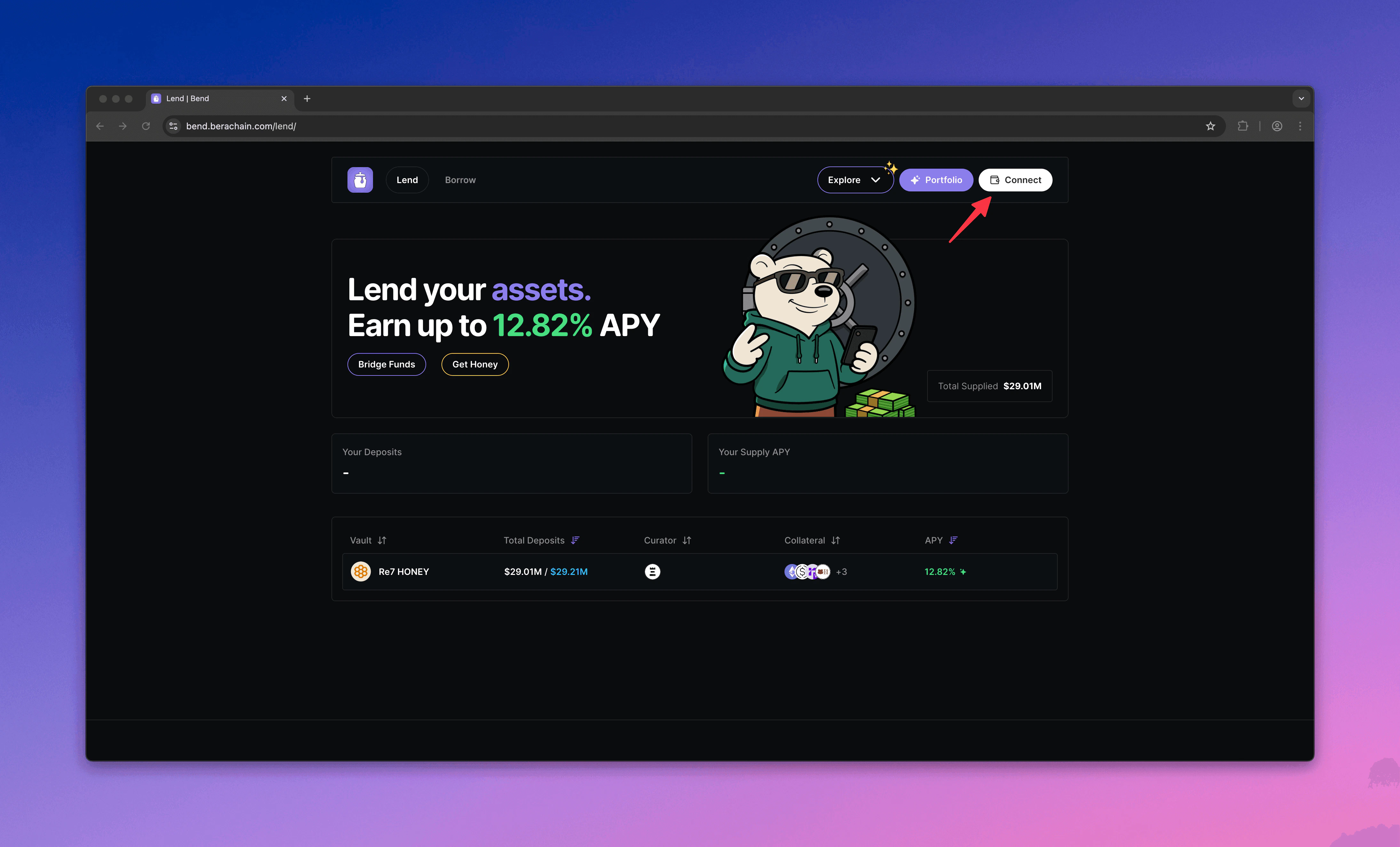Bend deposit connect wallet
