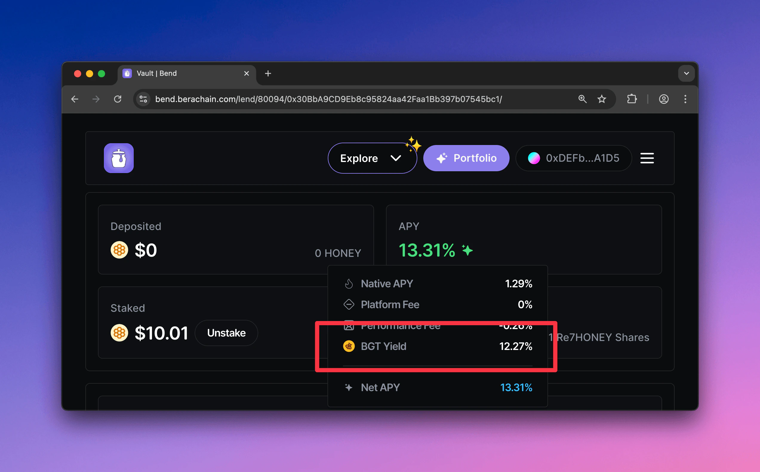 Berachain Bend BGT yield