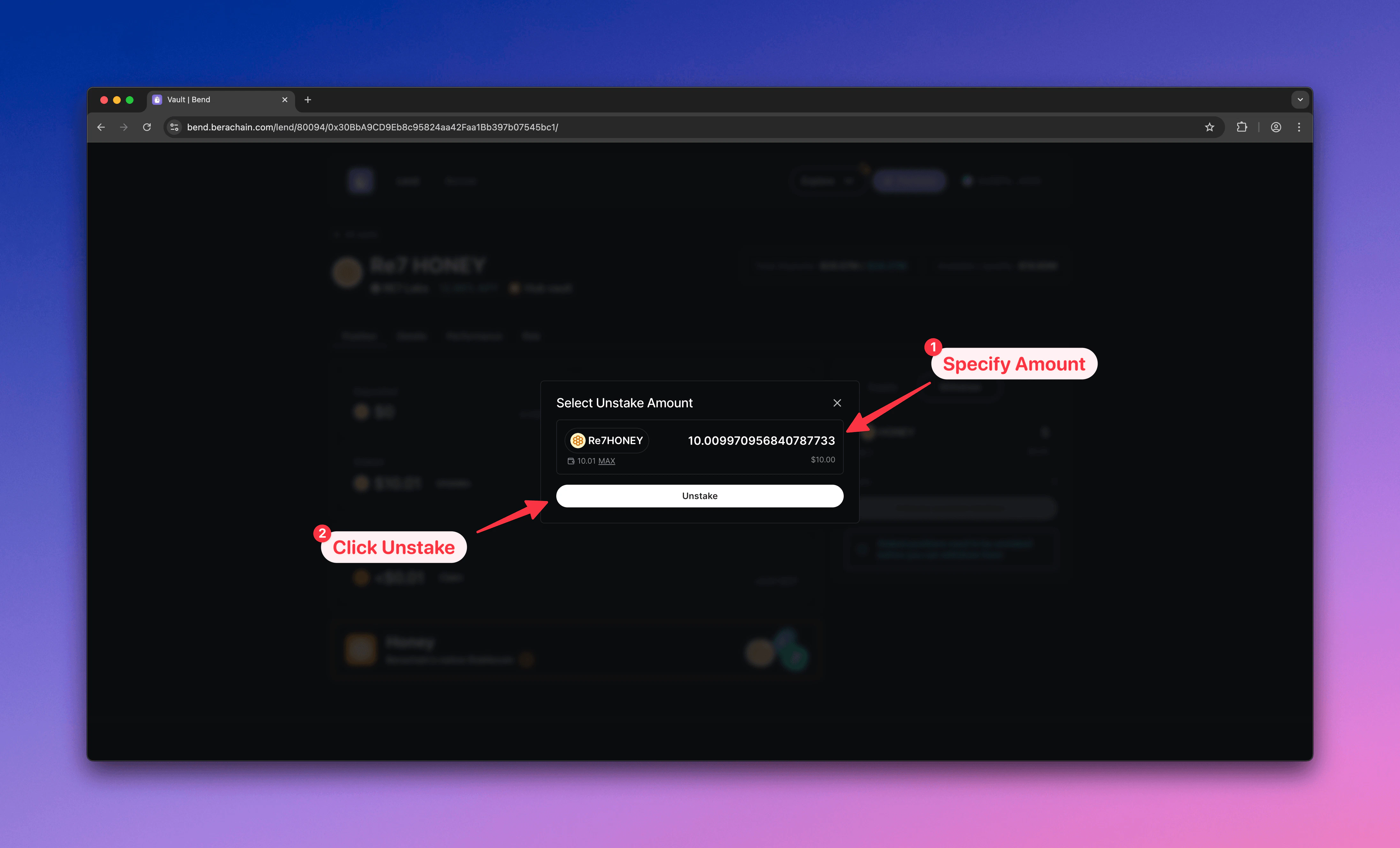 Bend confirm unstake