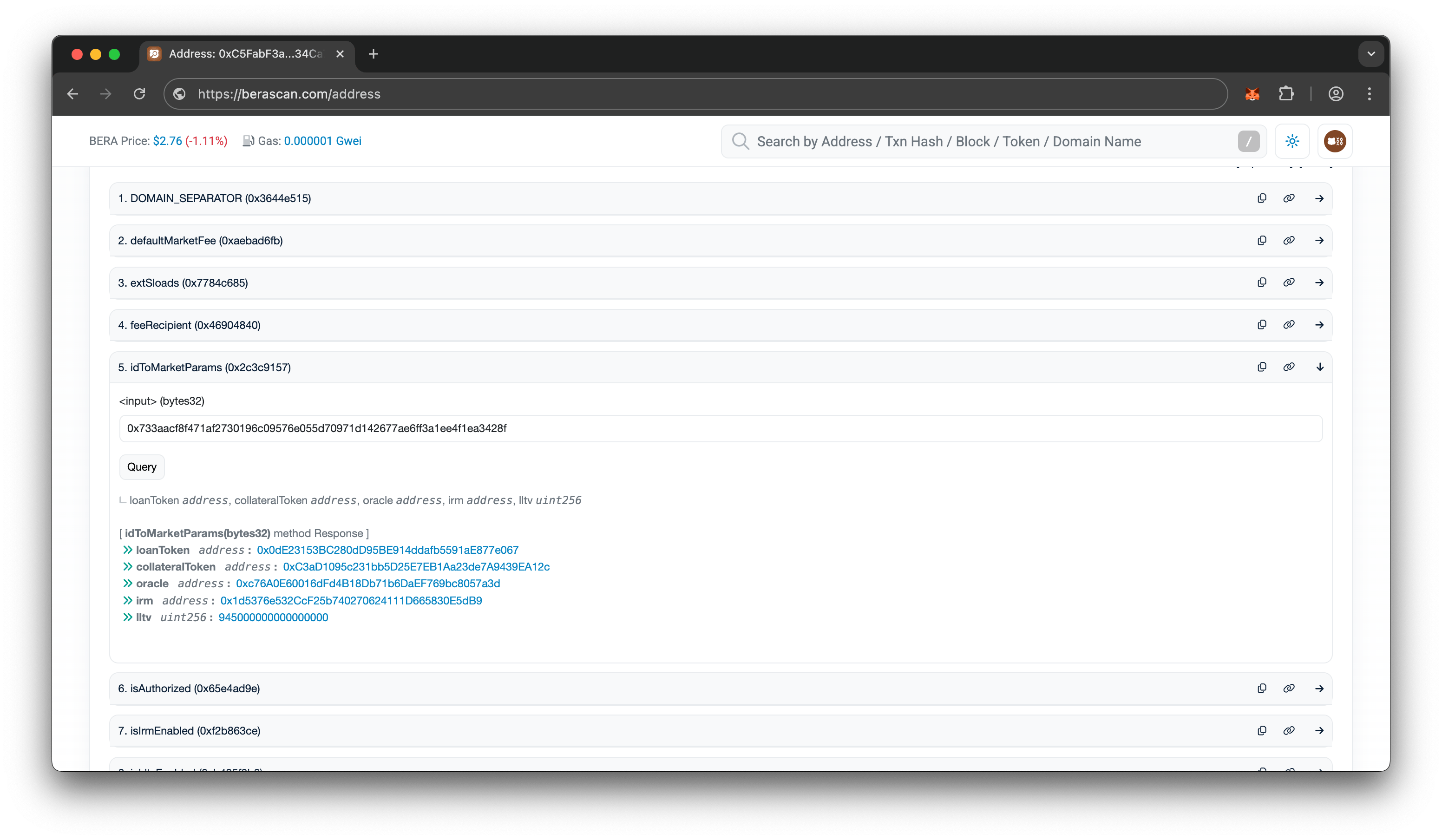 Berascan - Determine IRM Contract Address