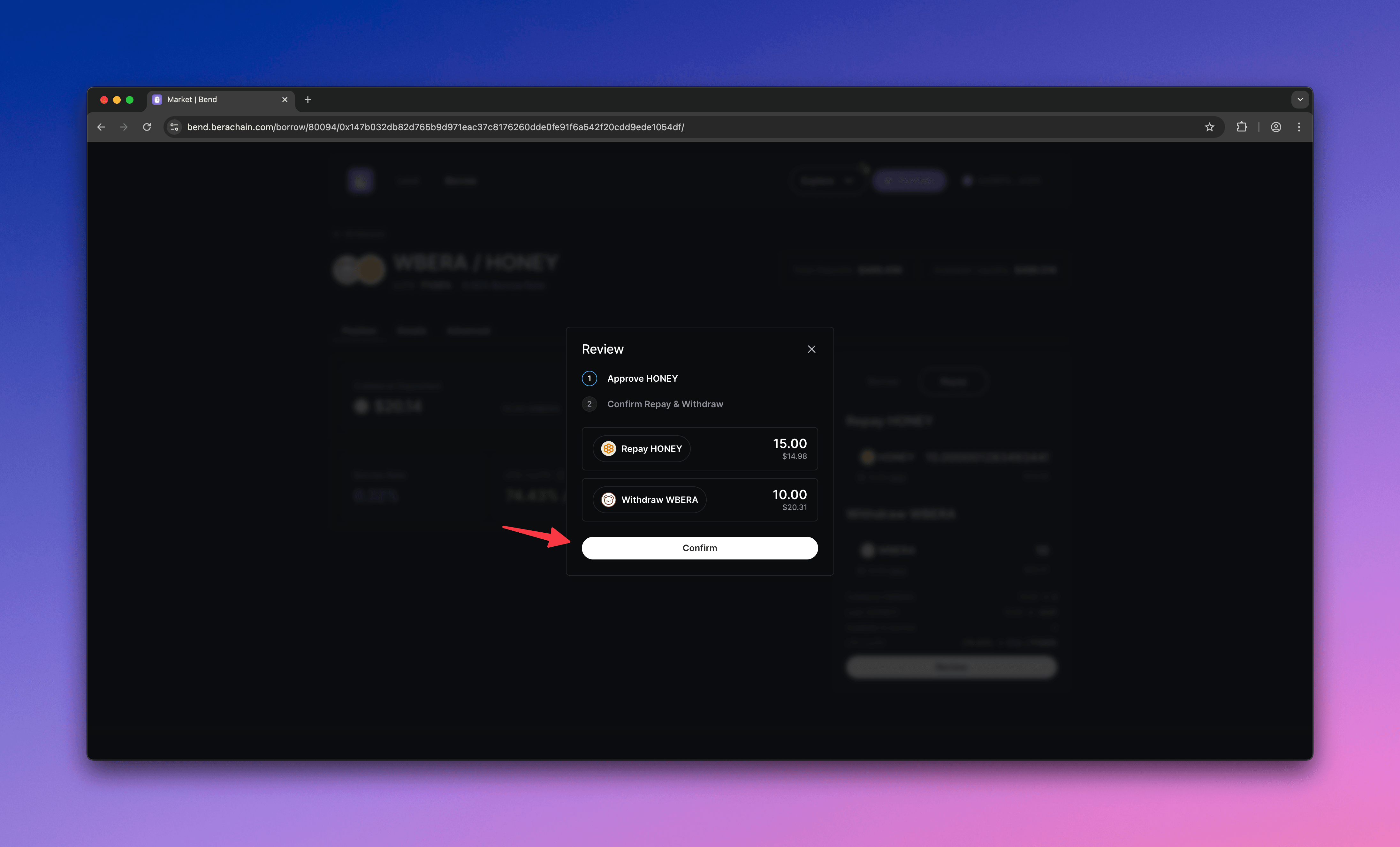 Bend confirm repay
