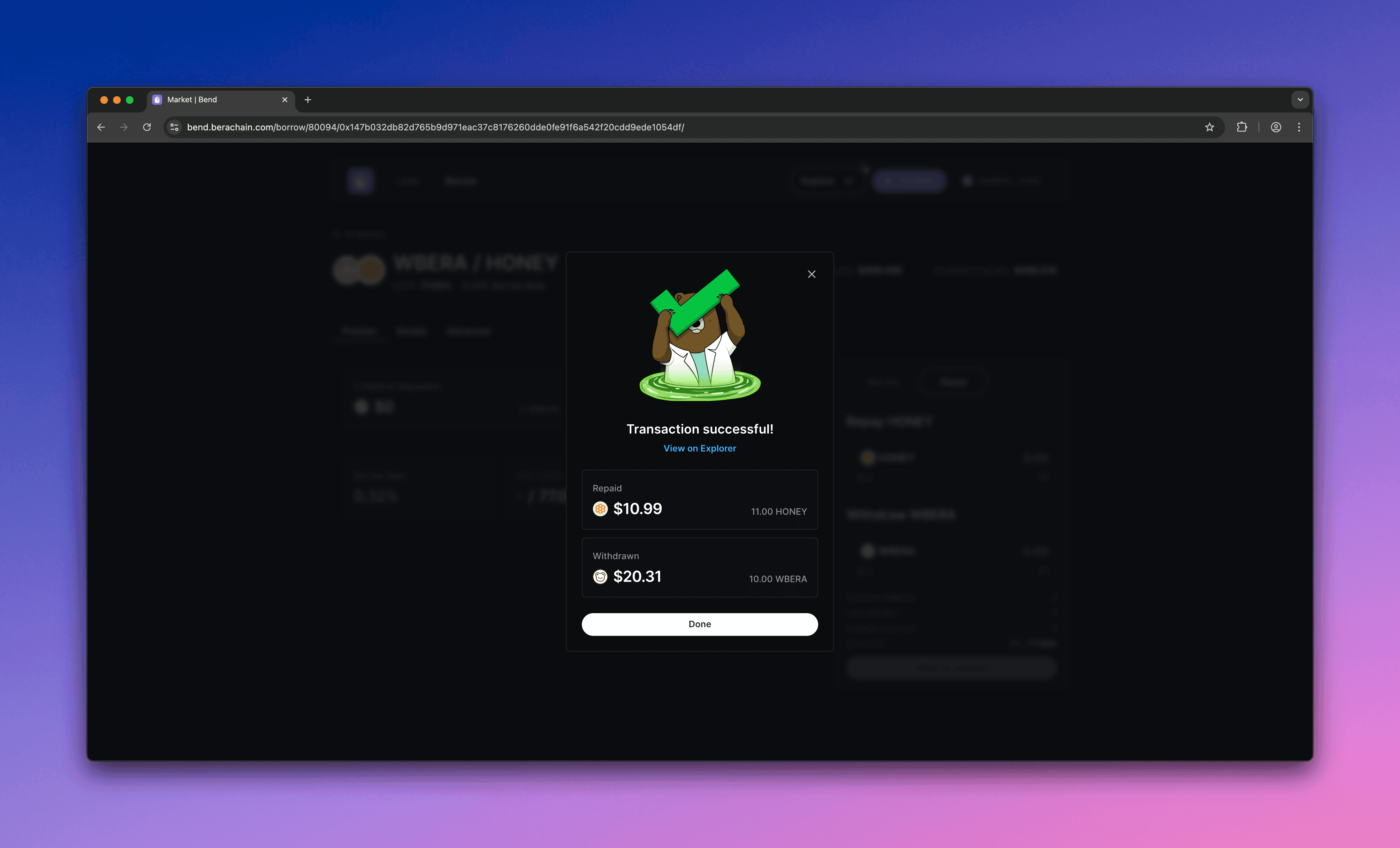 Bend successful confirm repay