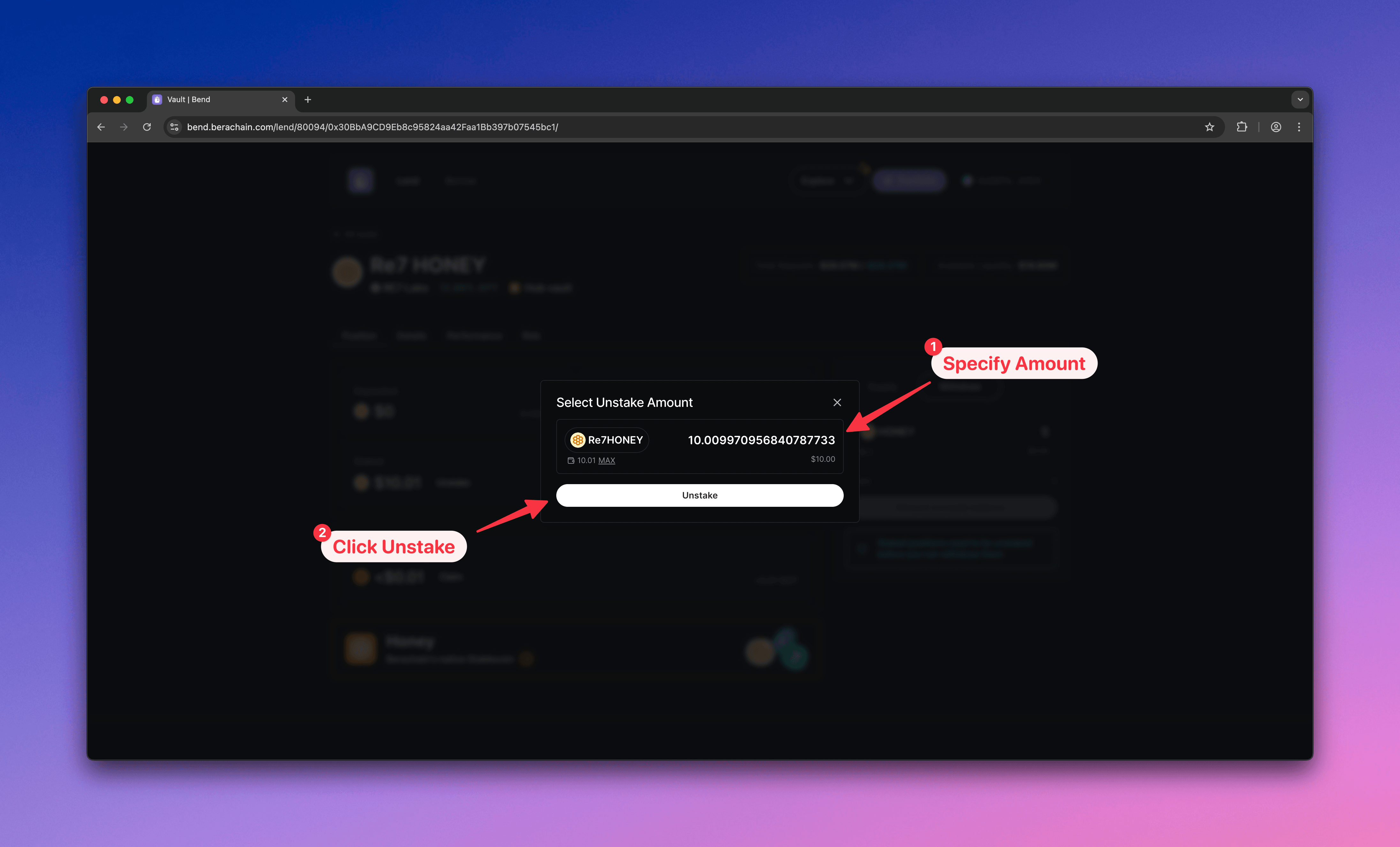 Bend confirm unstake