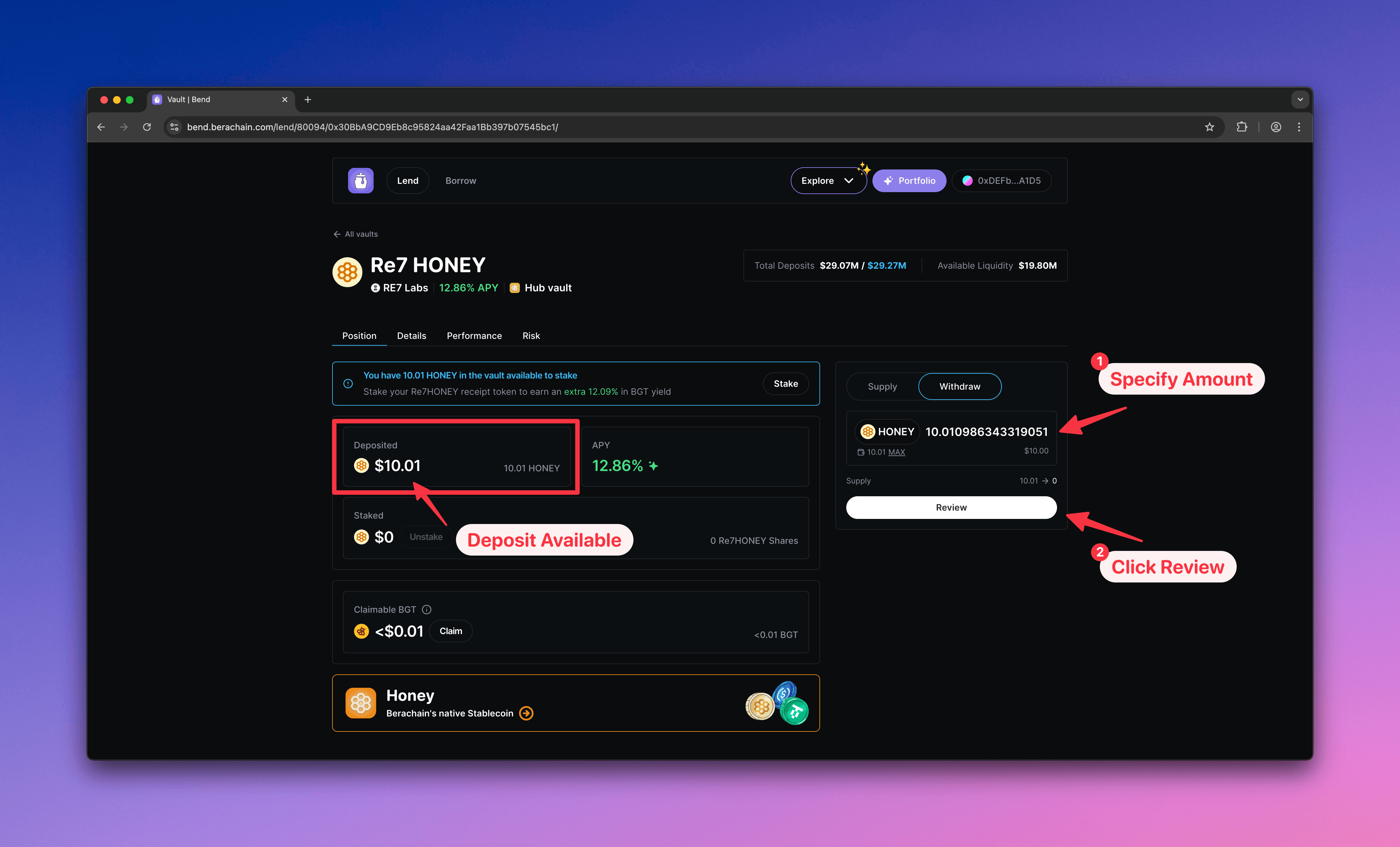 Bend specify withdrawal amount