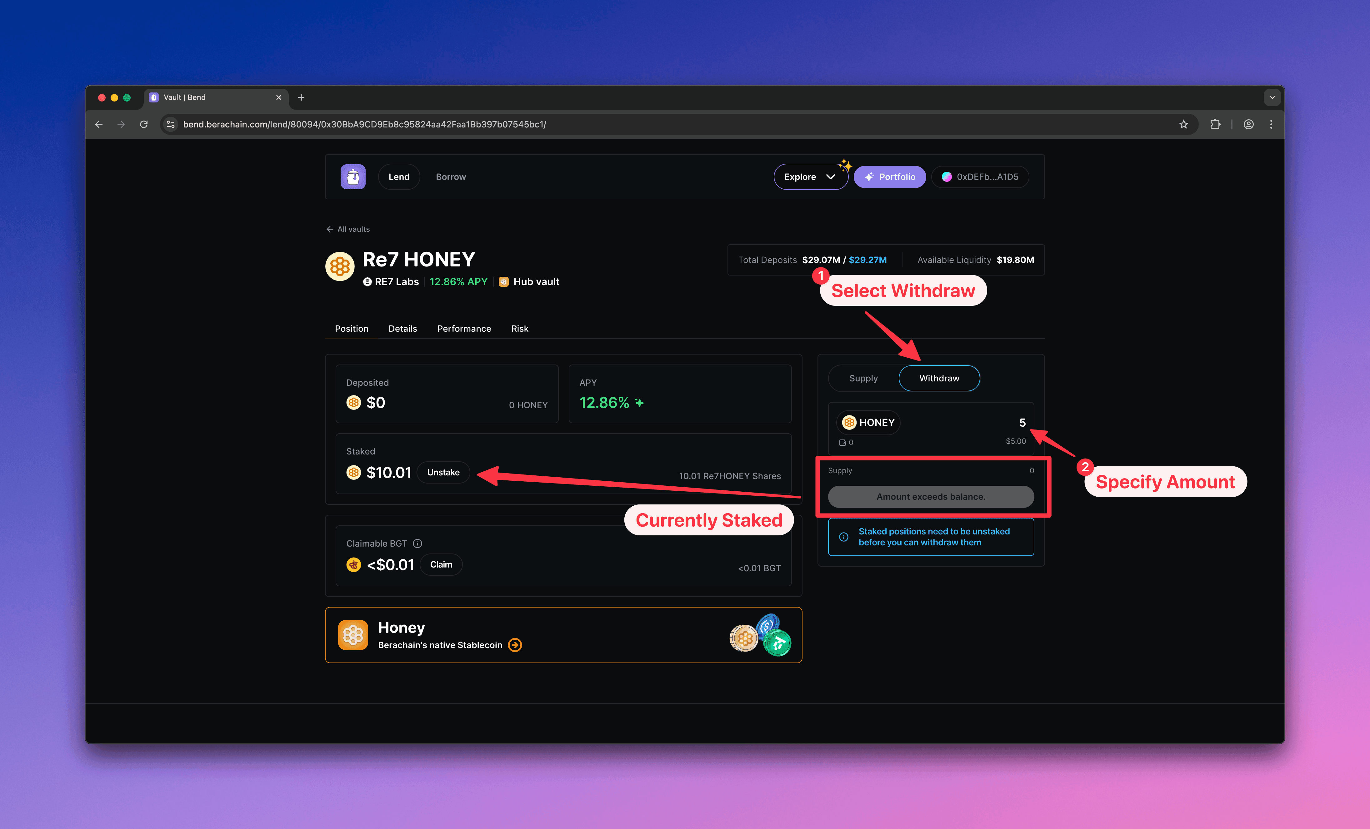 Bend configure withdrawal