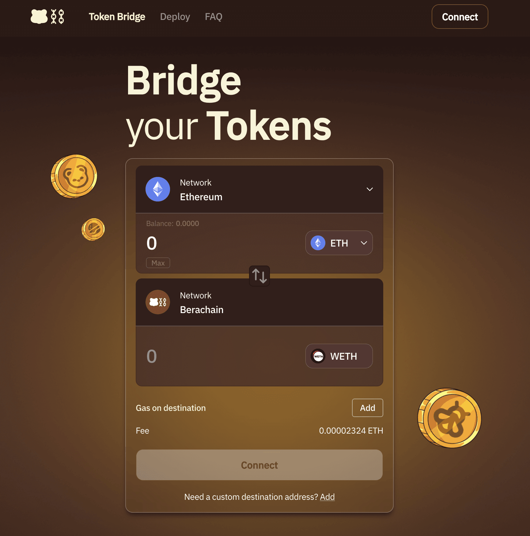 Berachain Bridge interface for transferring tokens