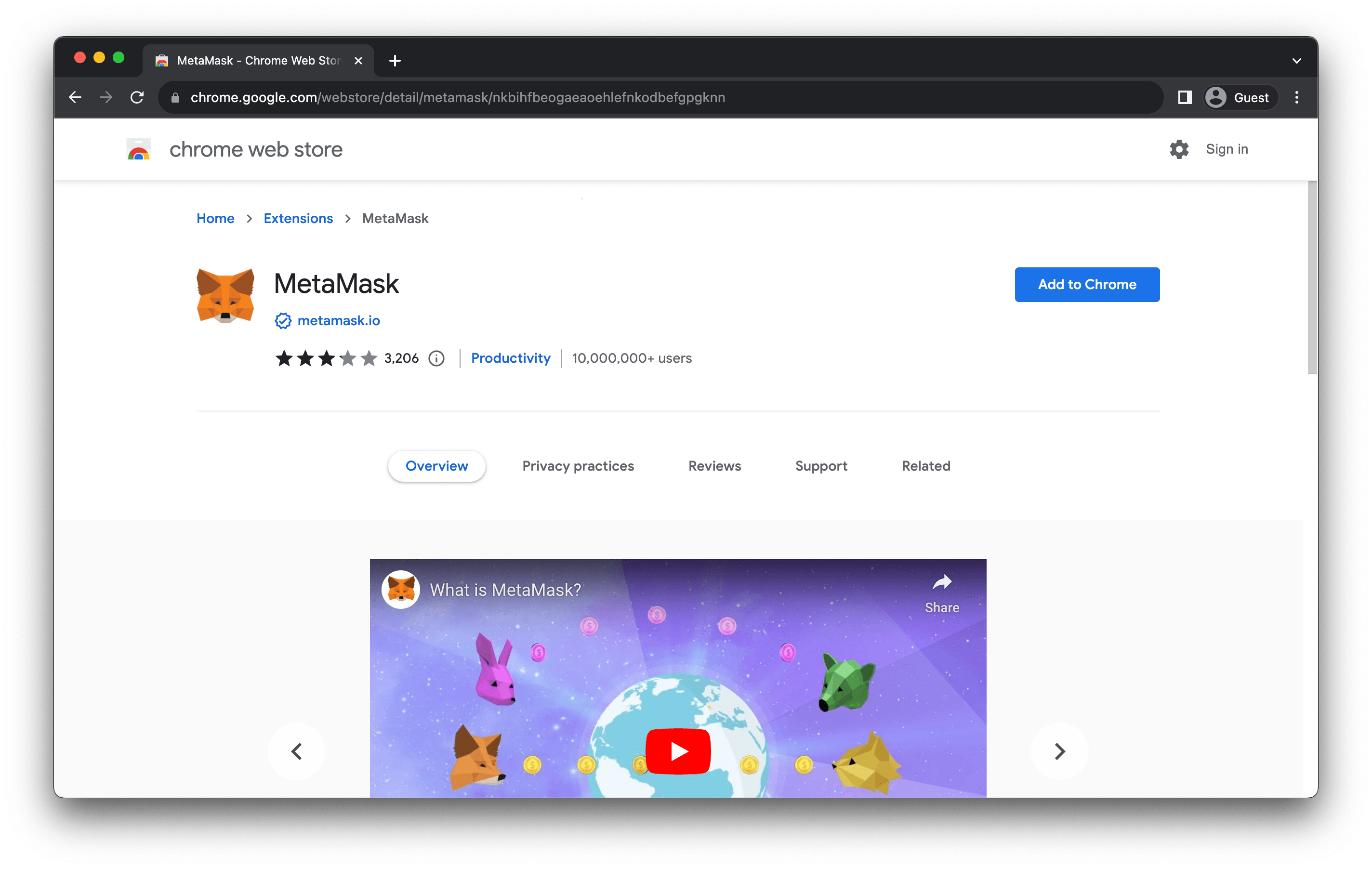 MetaMask extension in the Chrome Web Store