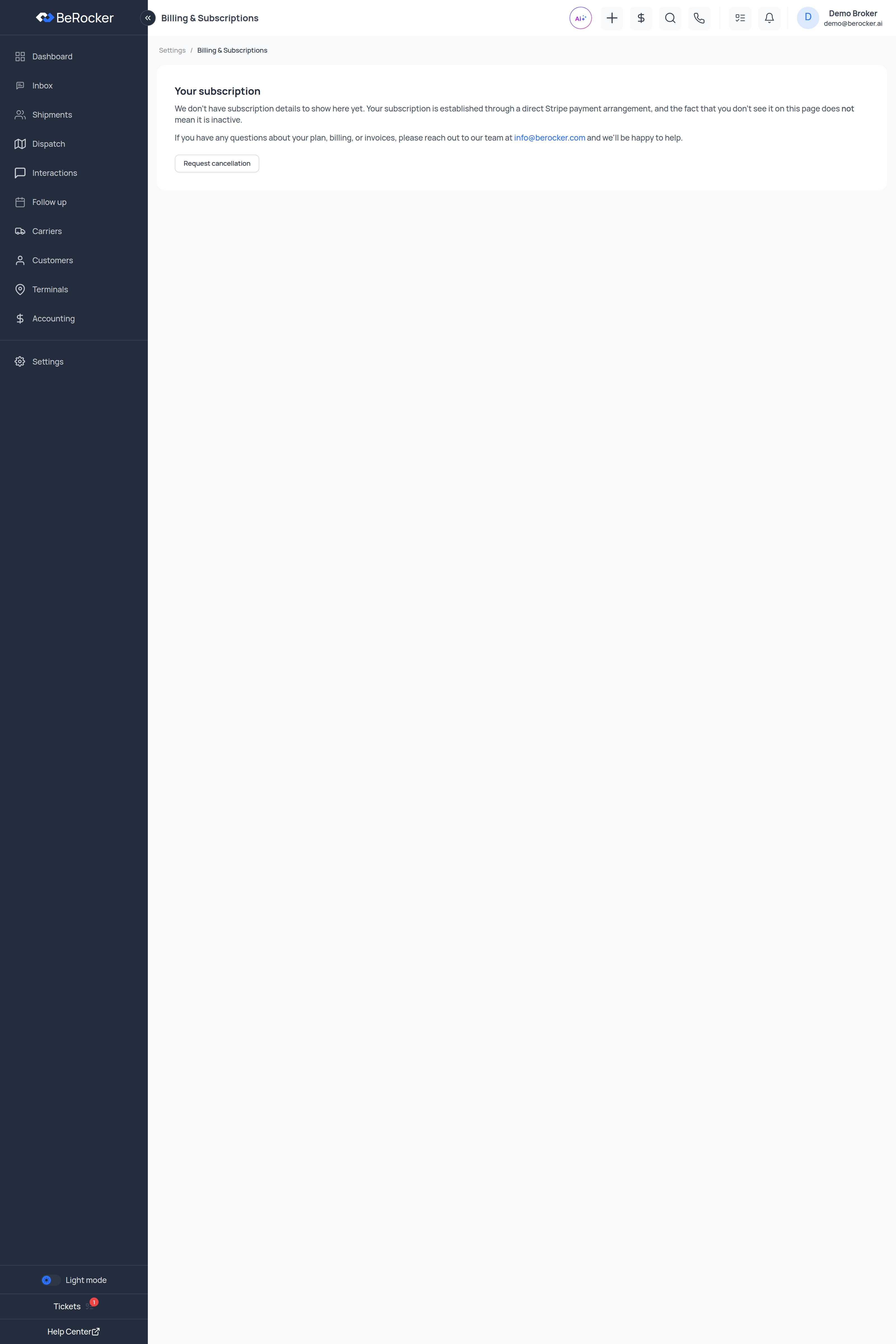 The Billing and subscriptions page