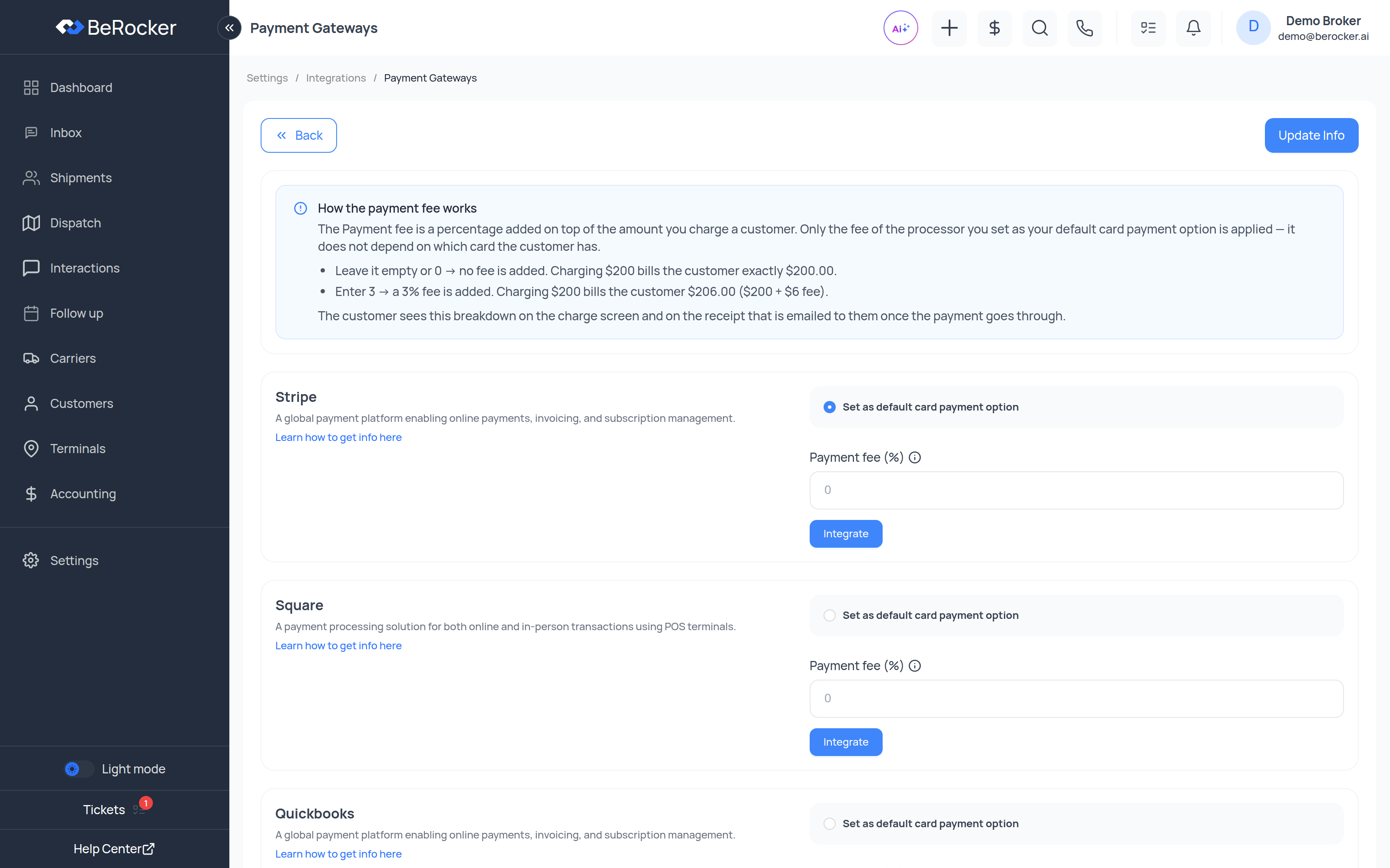 The Payment Gateways page