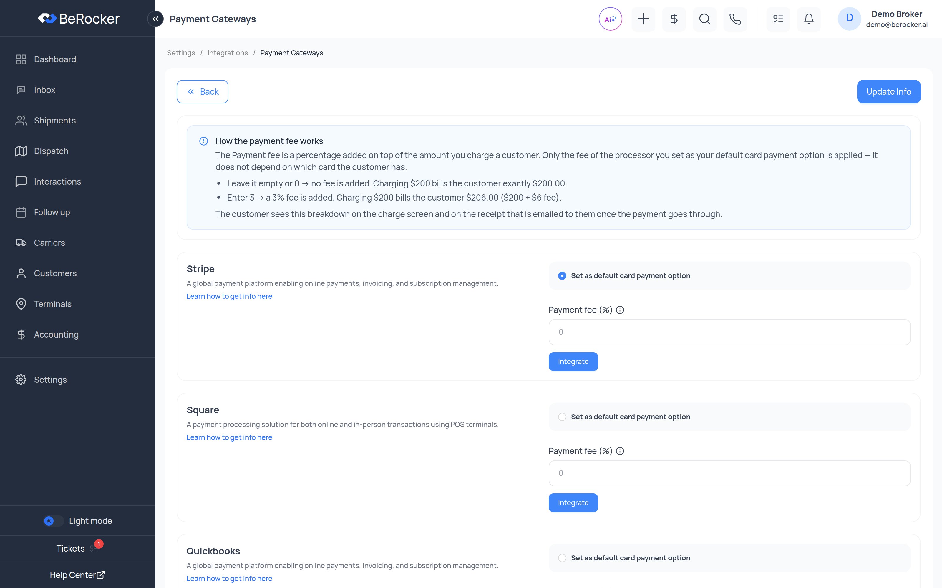 The Payment Gateways page