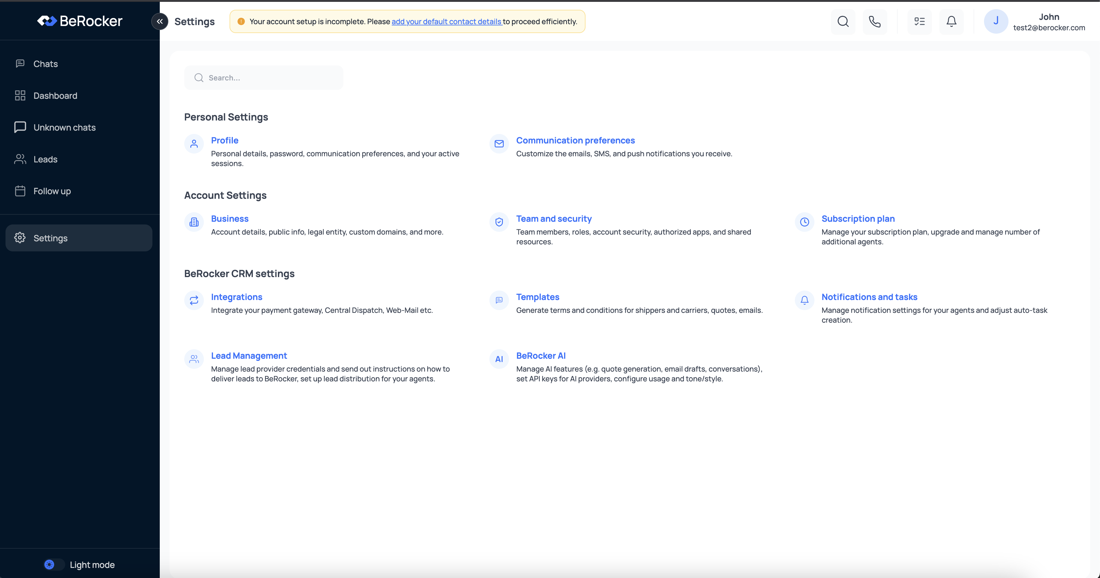 BeRocker settings page