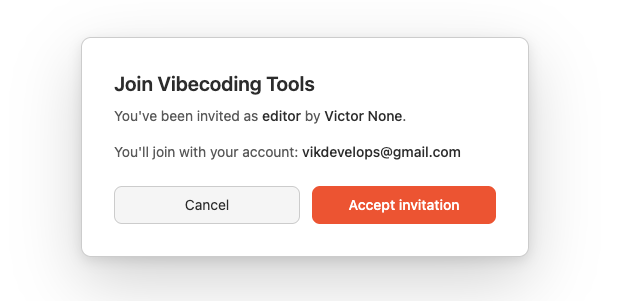 Invite member modal with an email field and a role selector