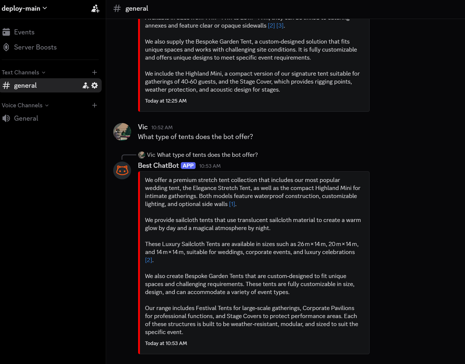 BestChatBot responding to a question in Discord with cited sources