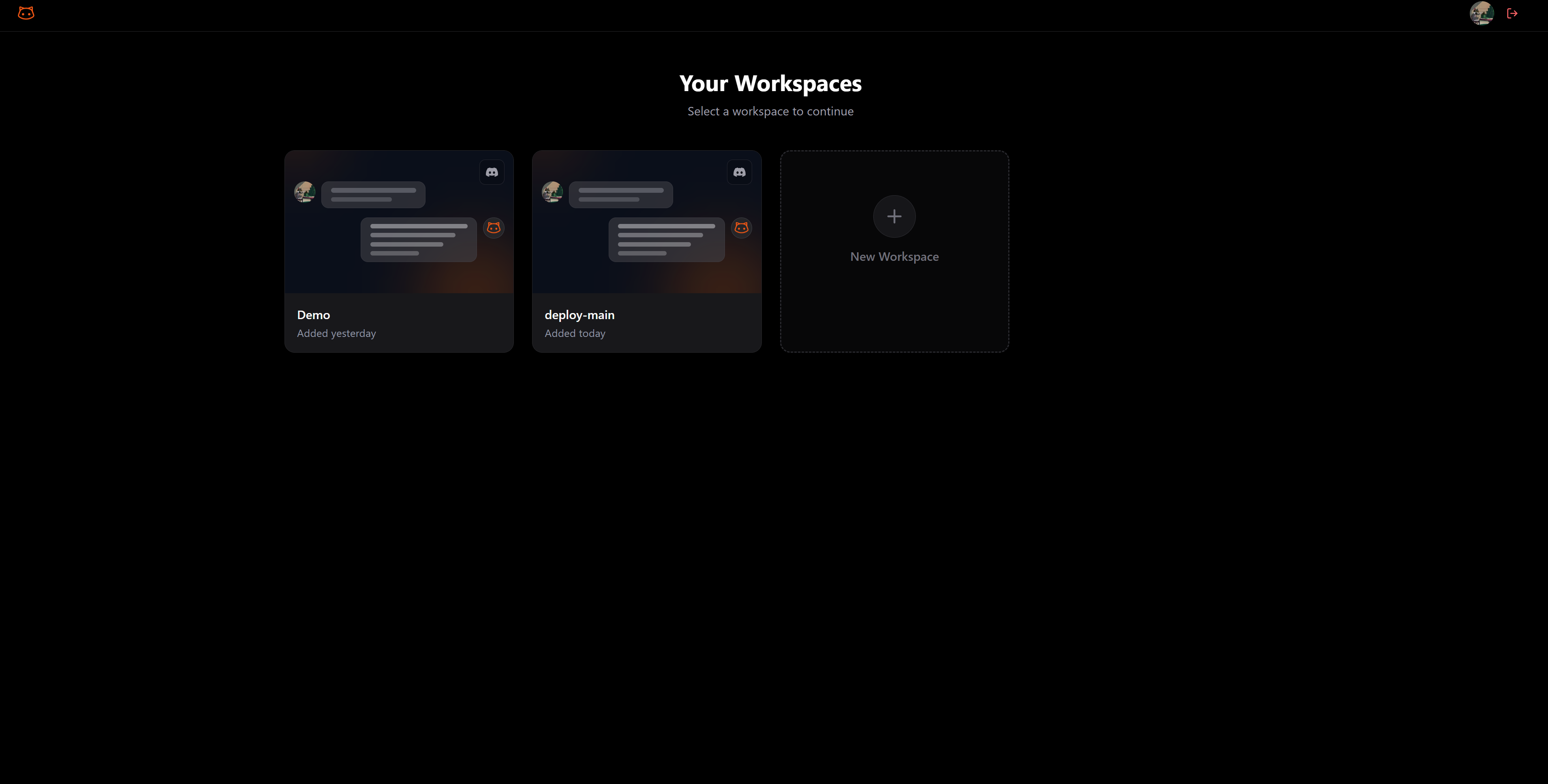 Workspace selector showing your connected servers