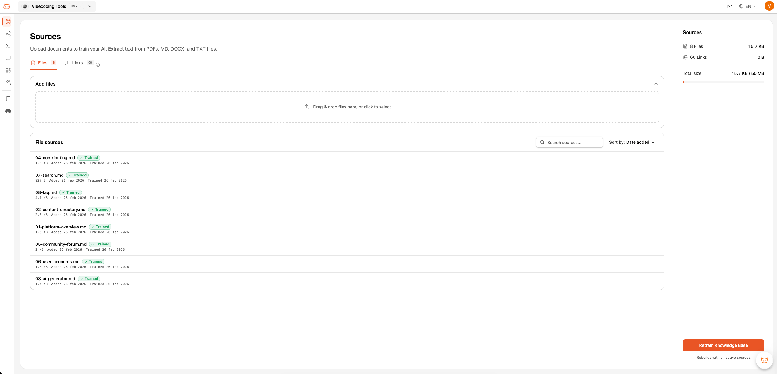 Document Manager showing the Files tab with uploaded documents