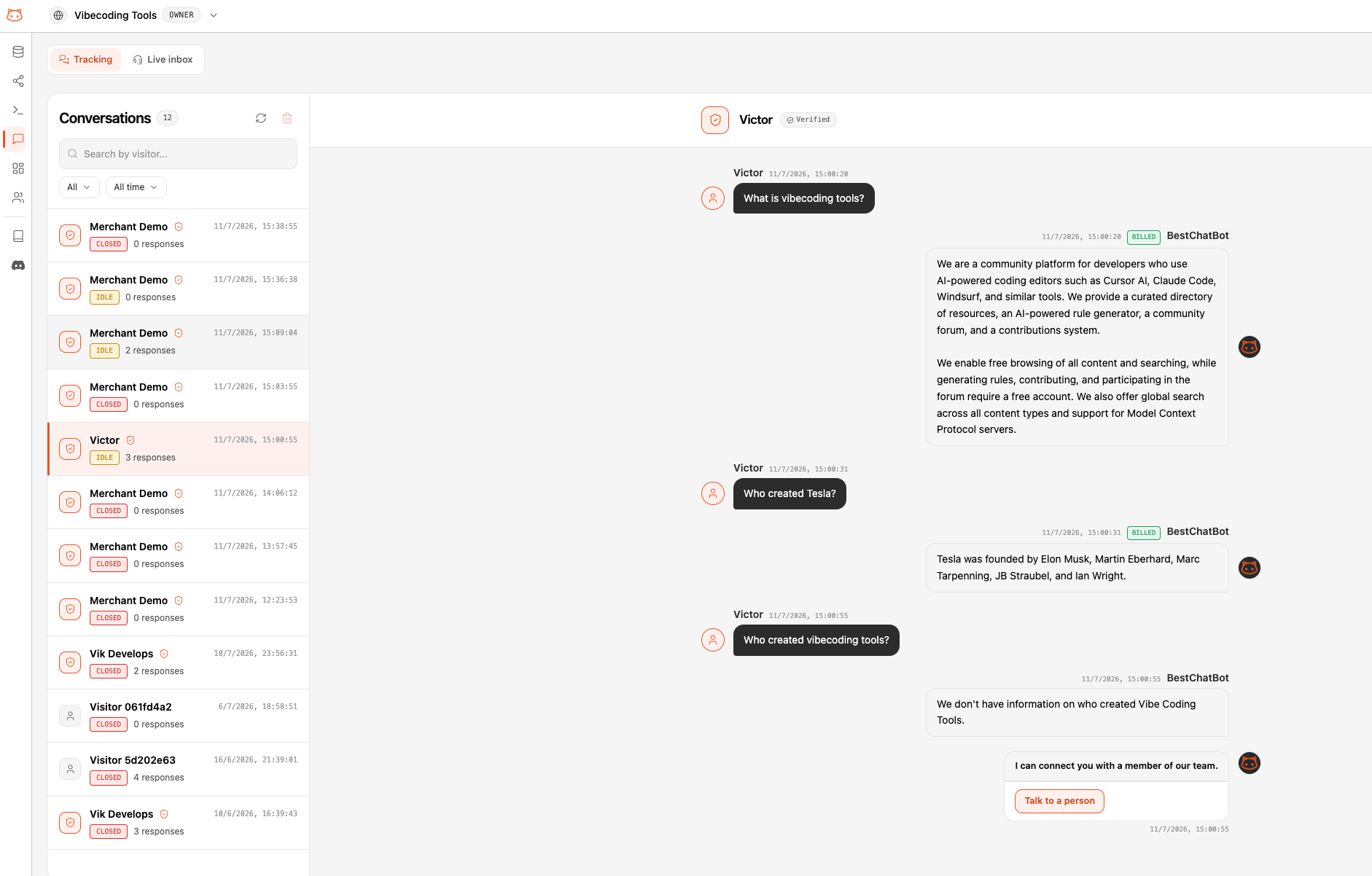 Detailed view of a widget conversation showing the full exchange and agentic steps