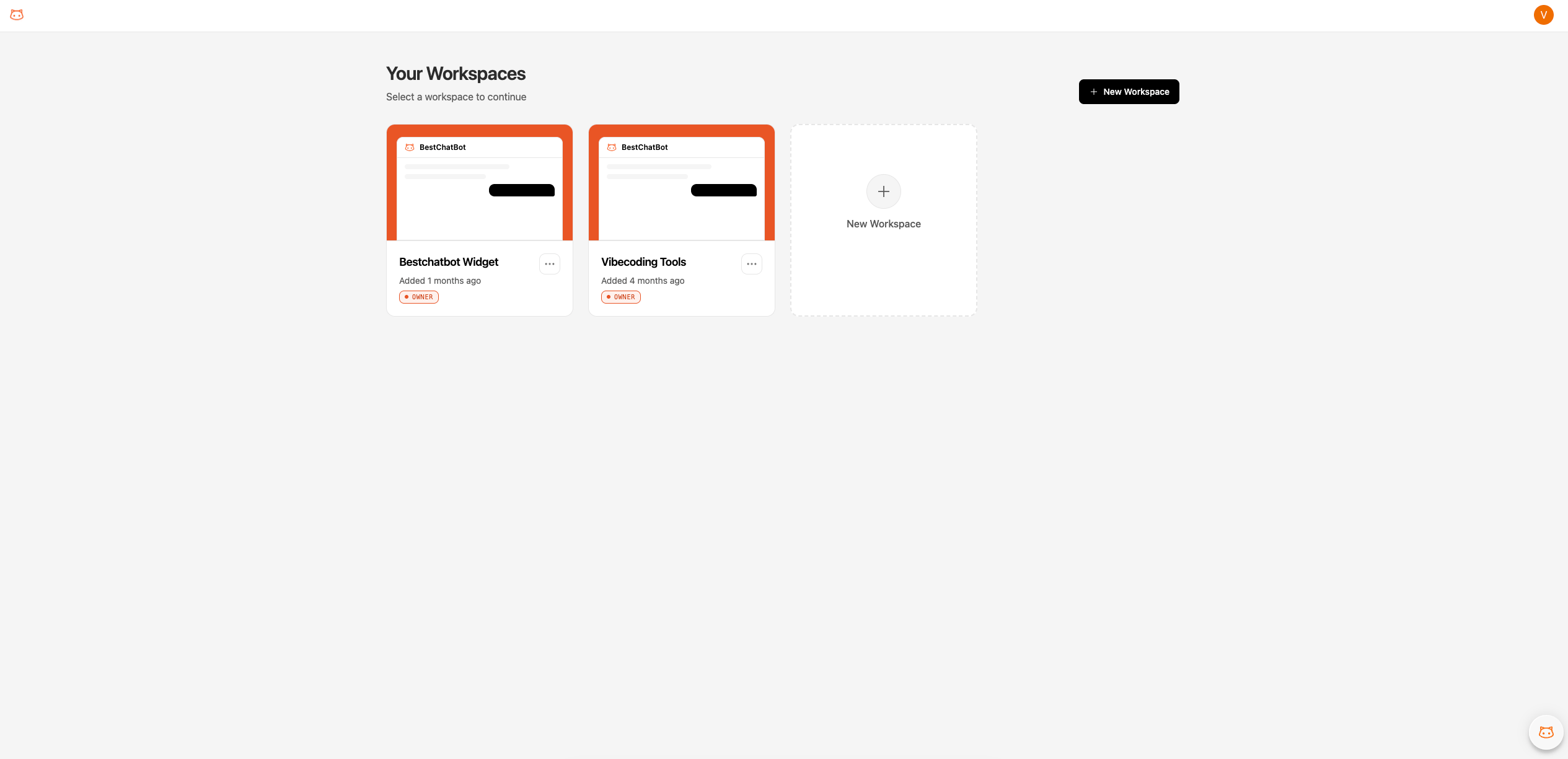 Workspace selector showing your workspaces