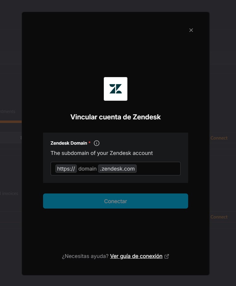 BestChatBot Zendesk connection popup asking for the Zendesk subdomain