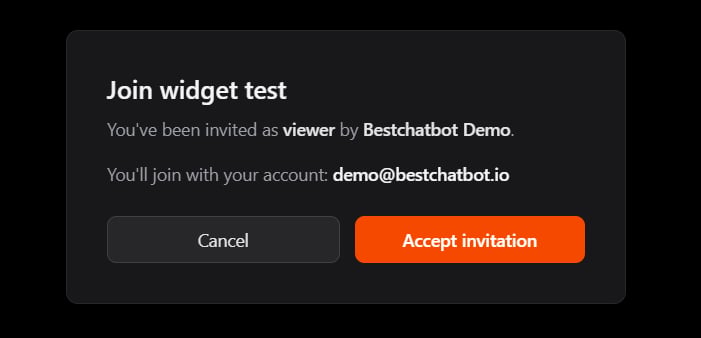 Consent screen showing the workspace name, offered role, and inviter before joining