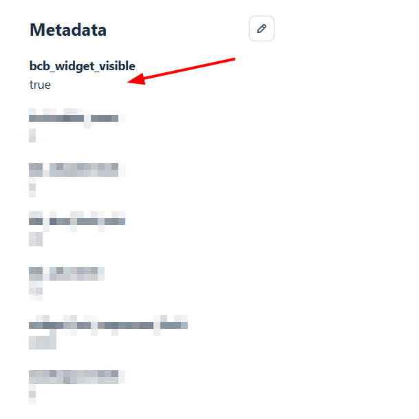 Stripe product metadata showing bcb_widget_visible set to true