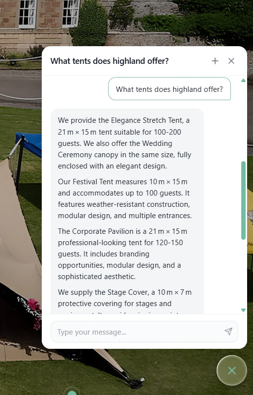 Chat widget open on a website