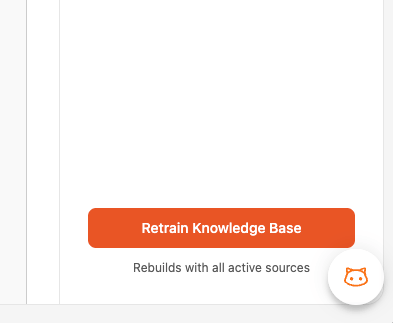 The Retrain Knowledge Base button that rebuilds the knowledge base with all active sources