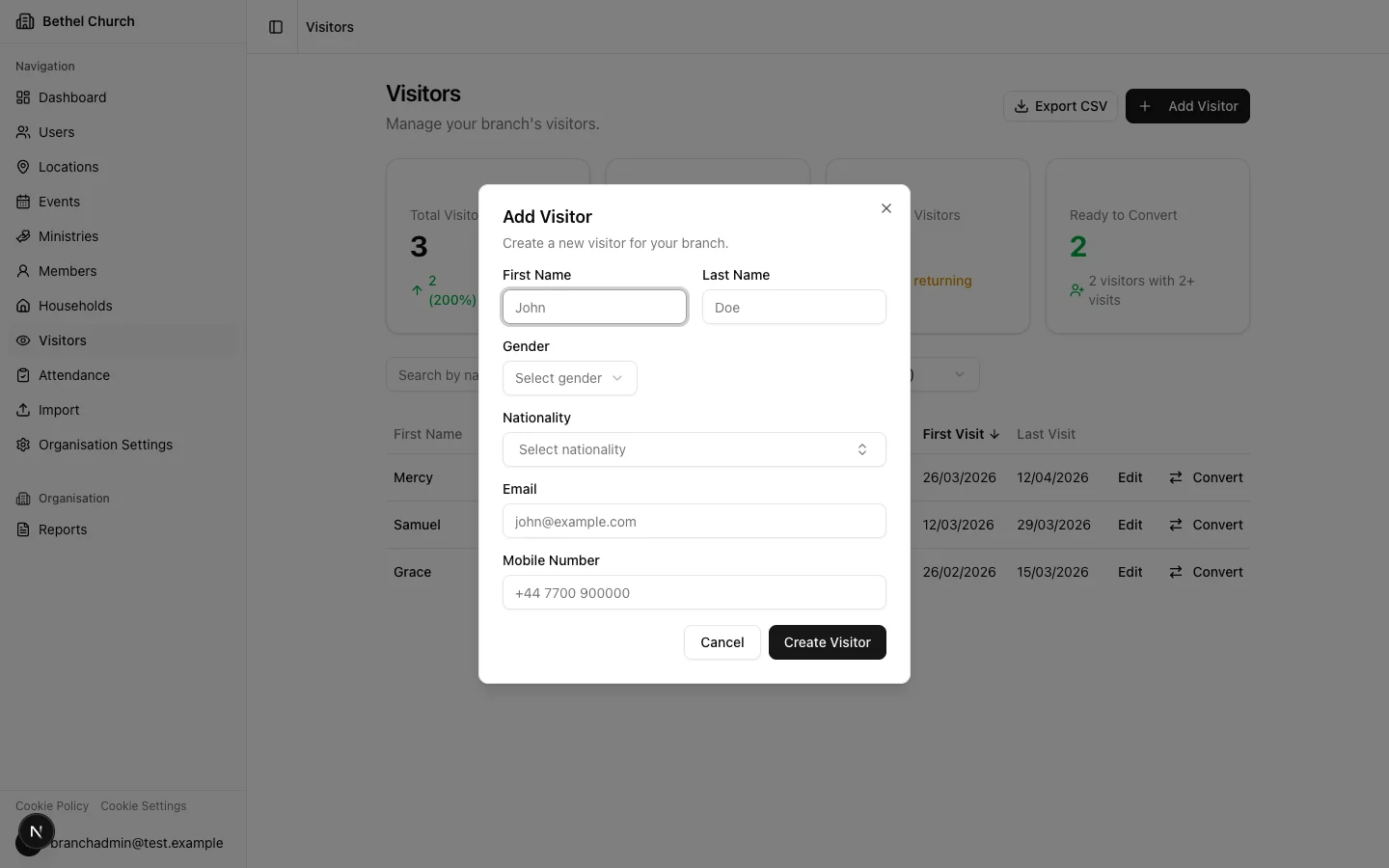 Add visitor dialog