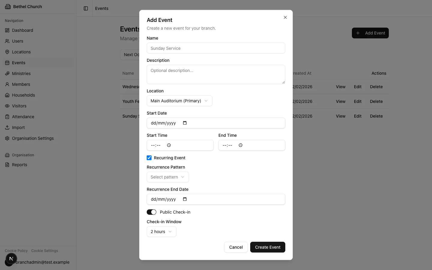 Create event dialog with recurring options expanded