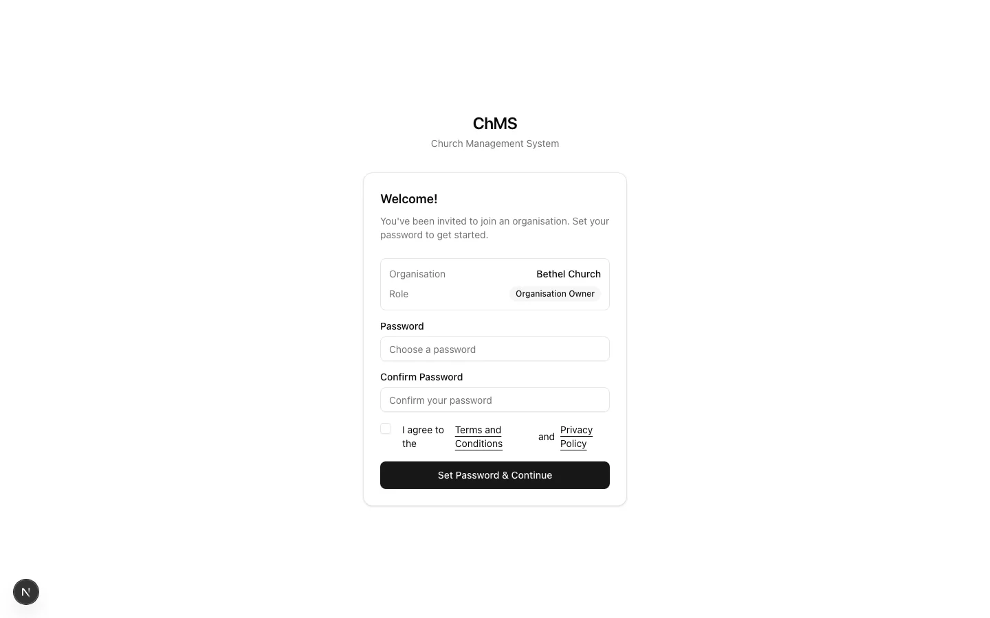 Accept invitation page
