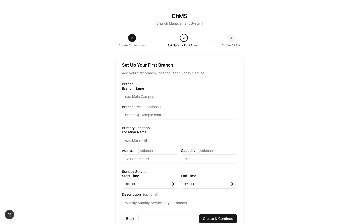Create branch form
