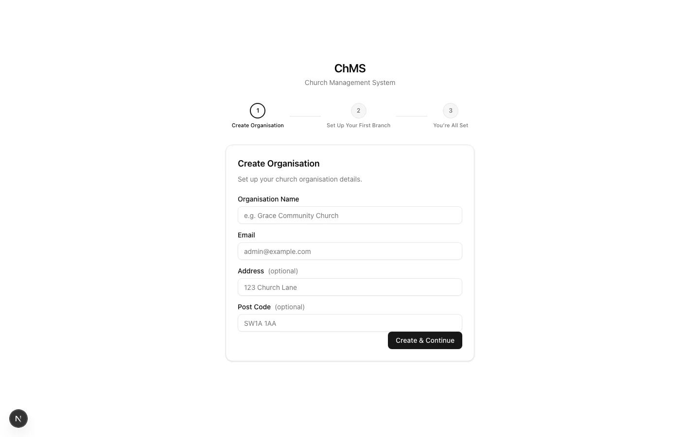 Create organisation form
