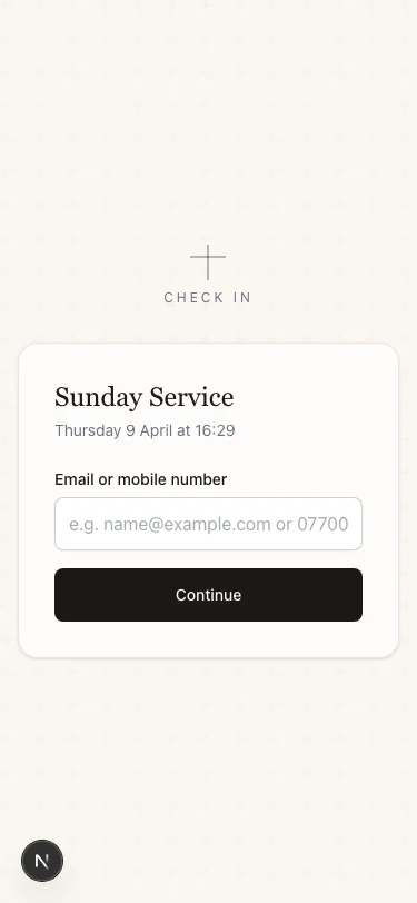 Public check-in screen on a mobile device