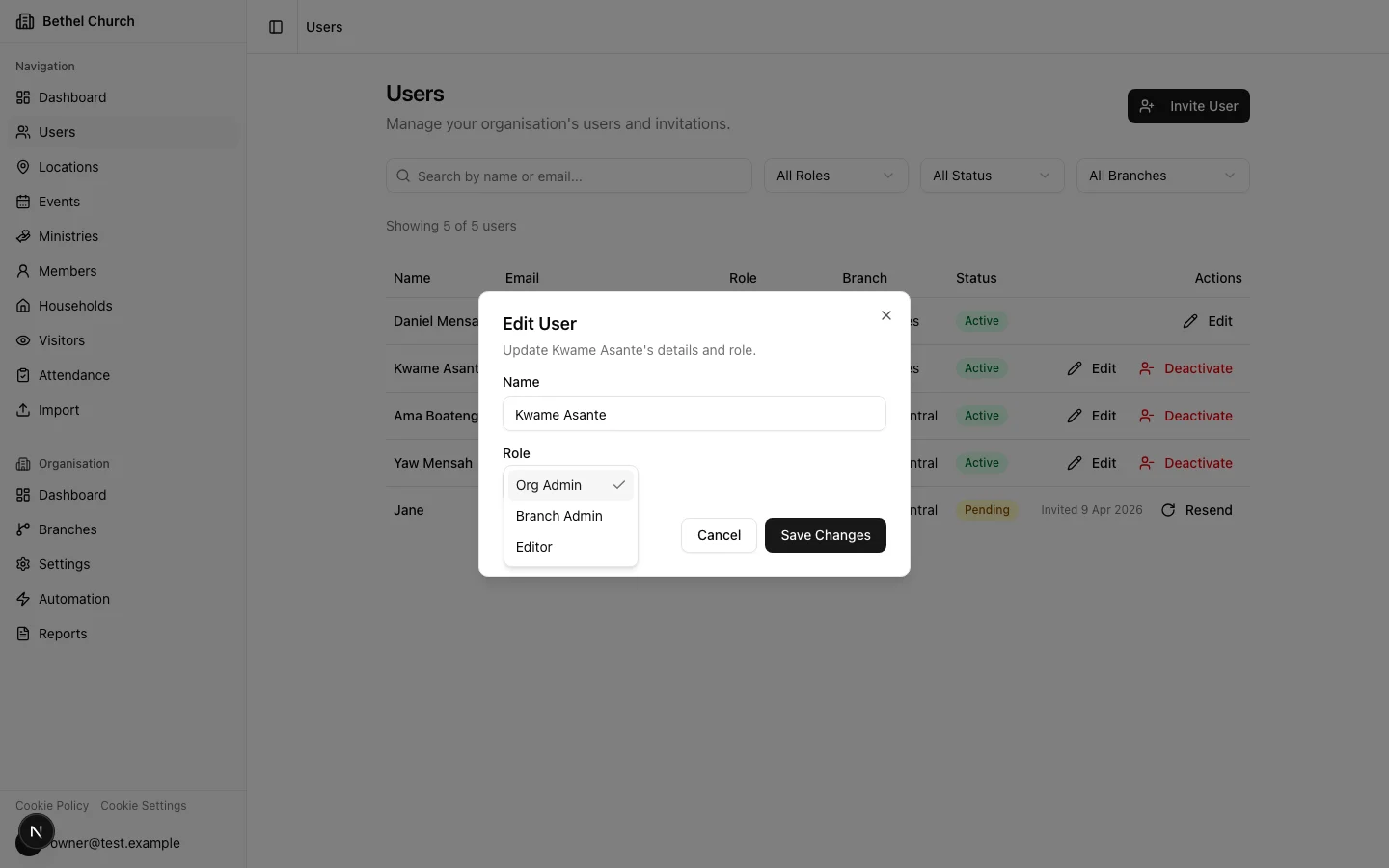 Role selector in user edit form