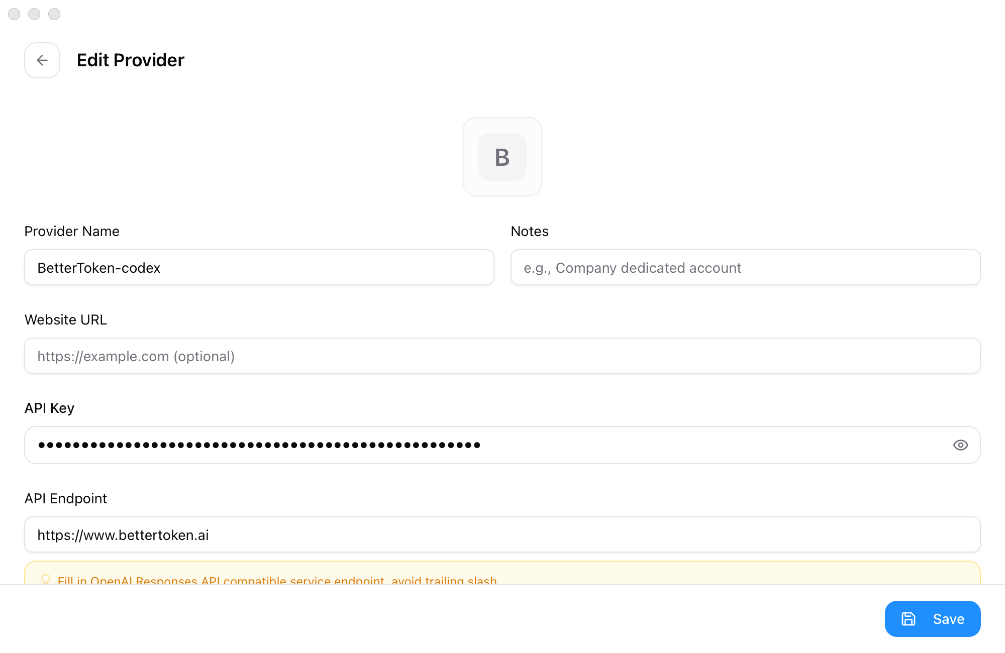 Основные поля Provider Name, API Key и API Endpoint для Claude Desktop в CC Switch.