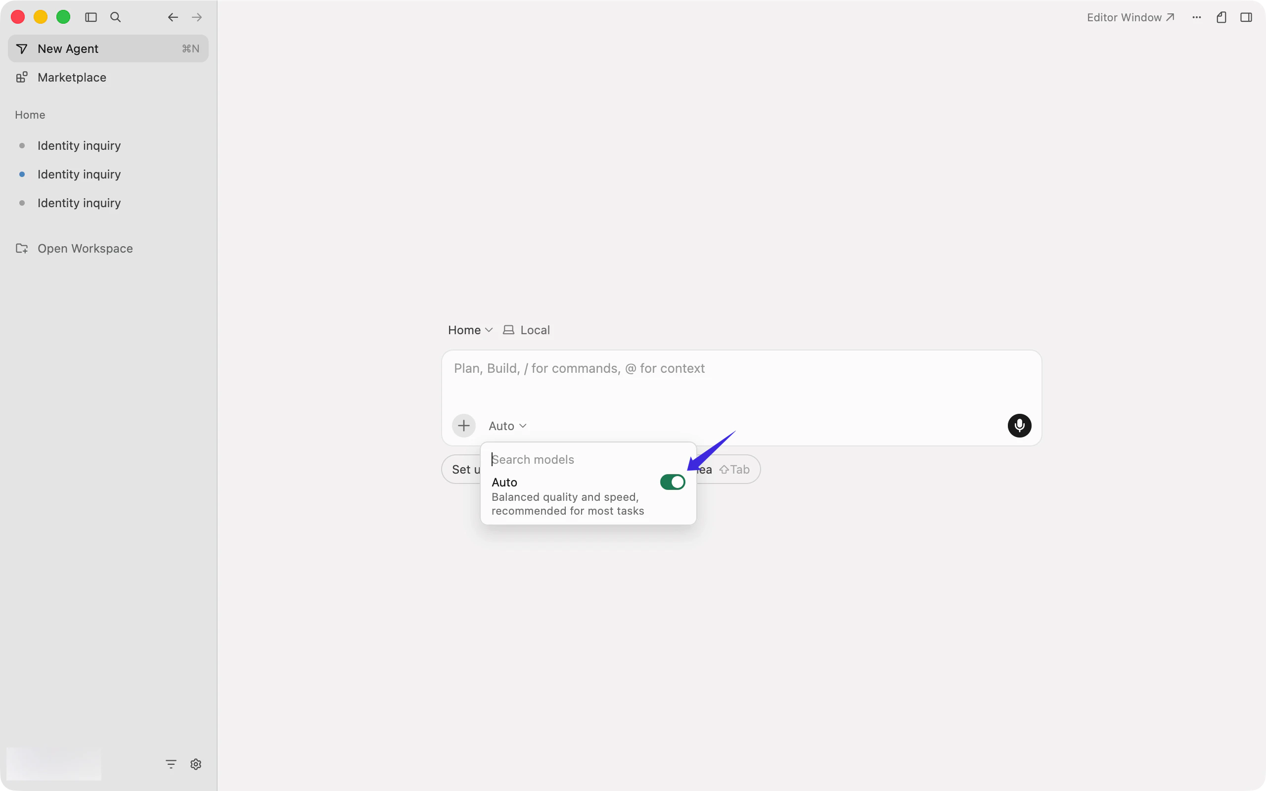 Cursor 对话界面中打开模型选择器,并关闭 Auto 模式。