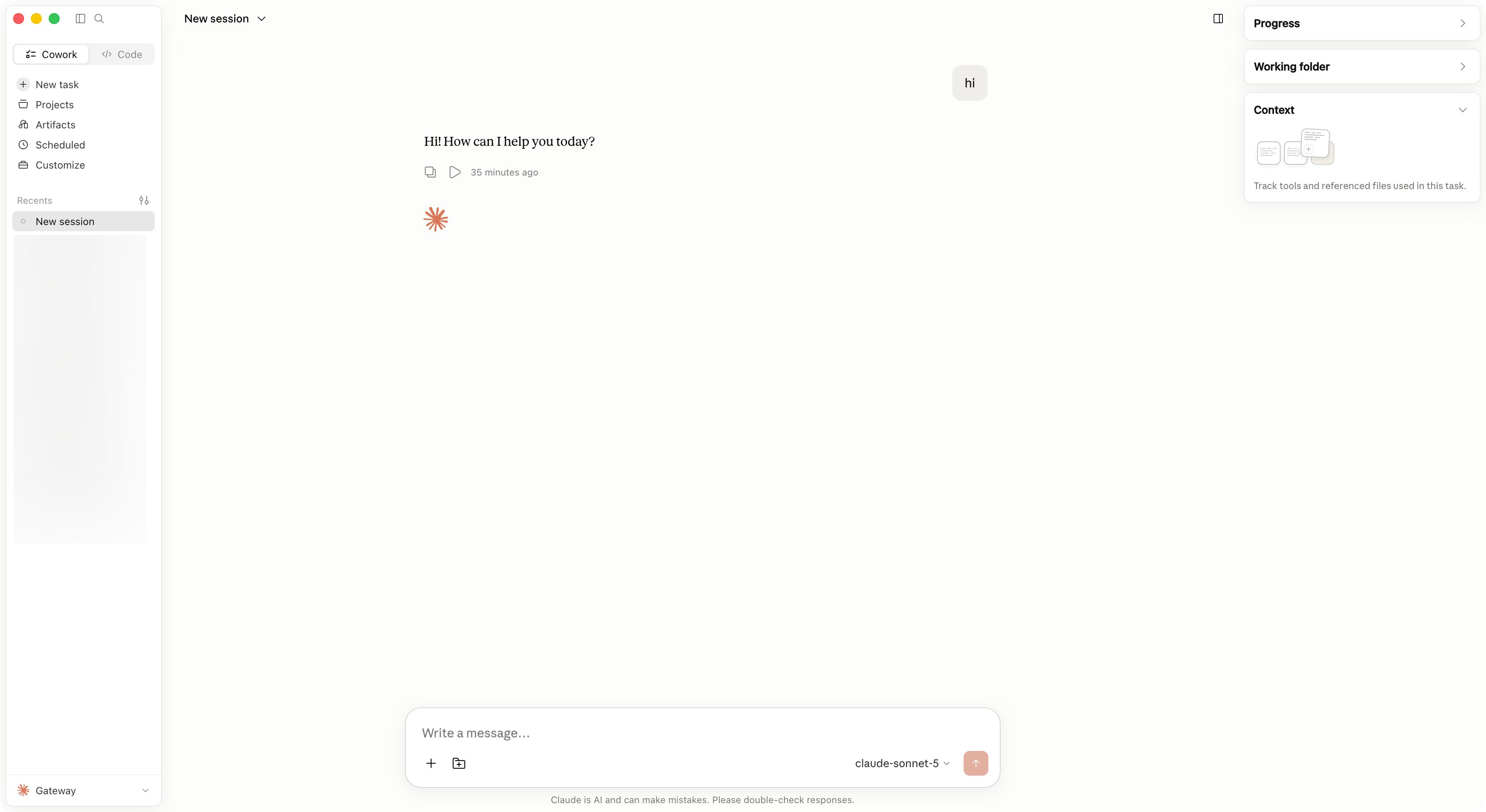 Claude Desktop готов к работе после входа через Gateway.