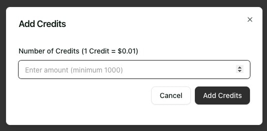 Add credits button in dashboard