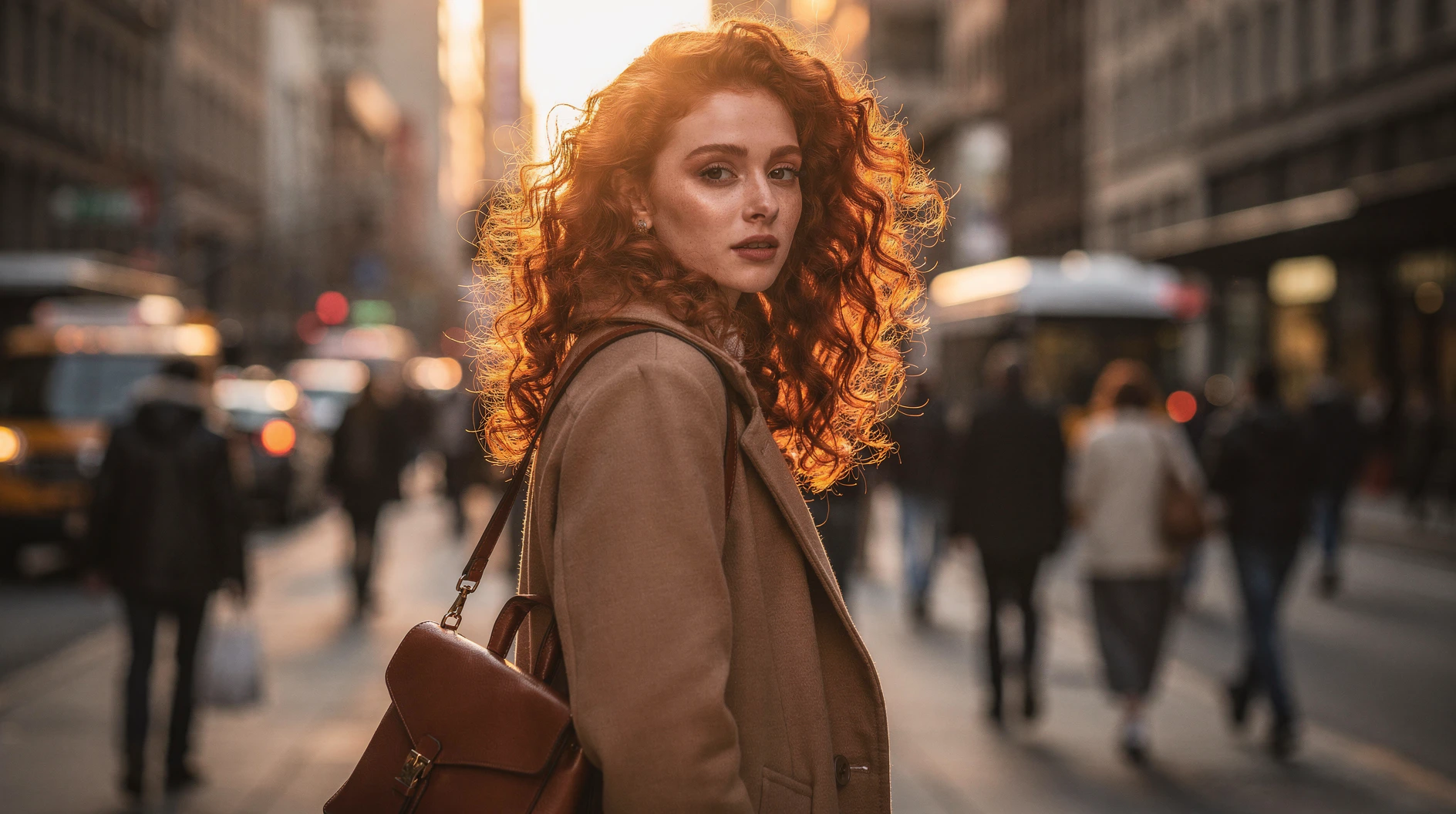 Fashion editorial portrait with golden hour light