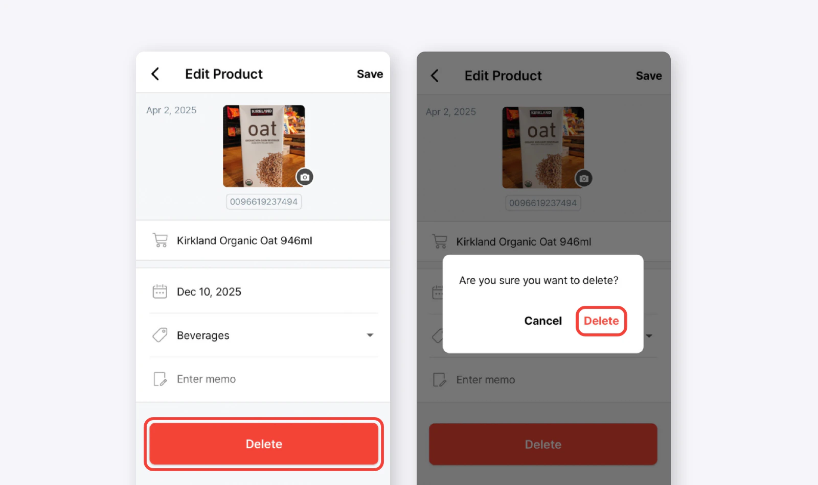 Update or delete product